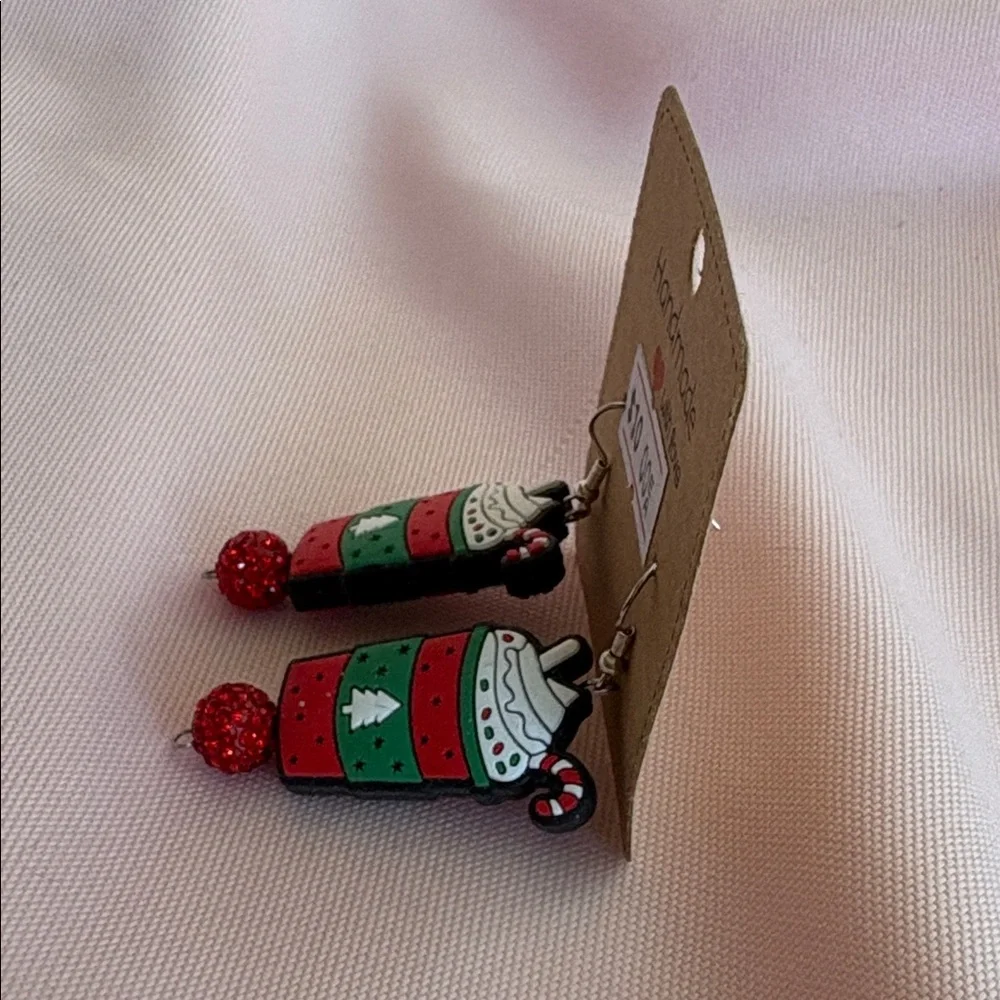 Handmade Festive Latte Christmas Cup Earrings - - Picture 3 of 13